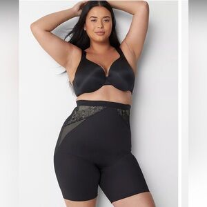 NWT Cacique Level 3 Illusion High-Waist Thigh Shaper Black With Lace 26/28